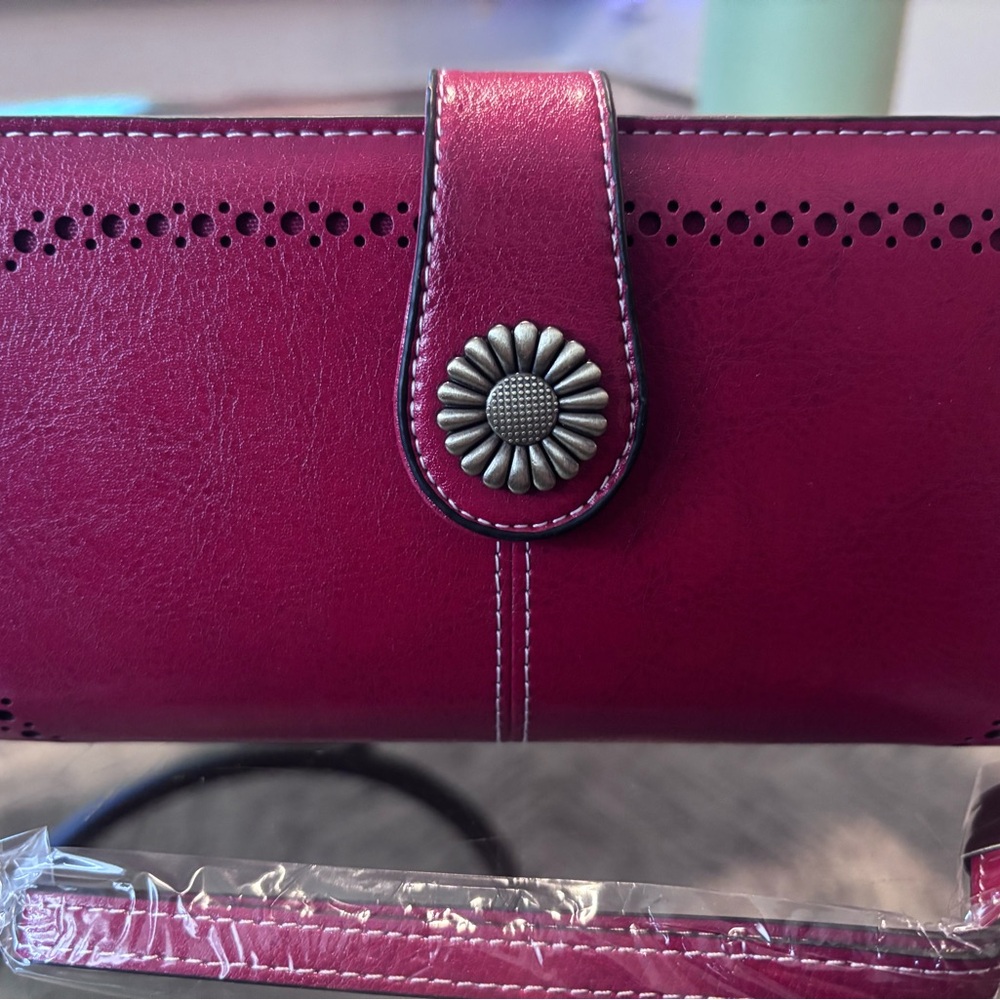 Chic Red Women's Wallet with Floral Accent